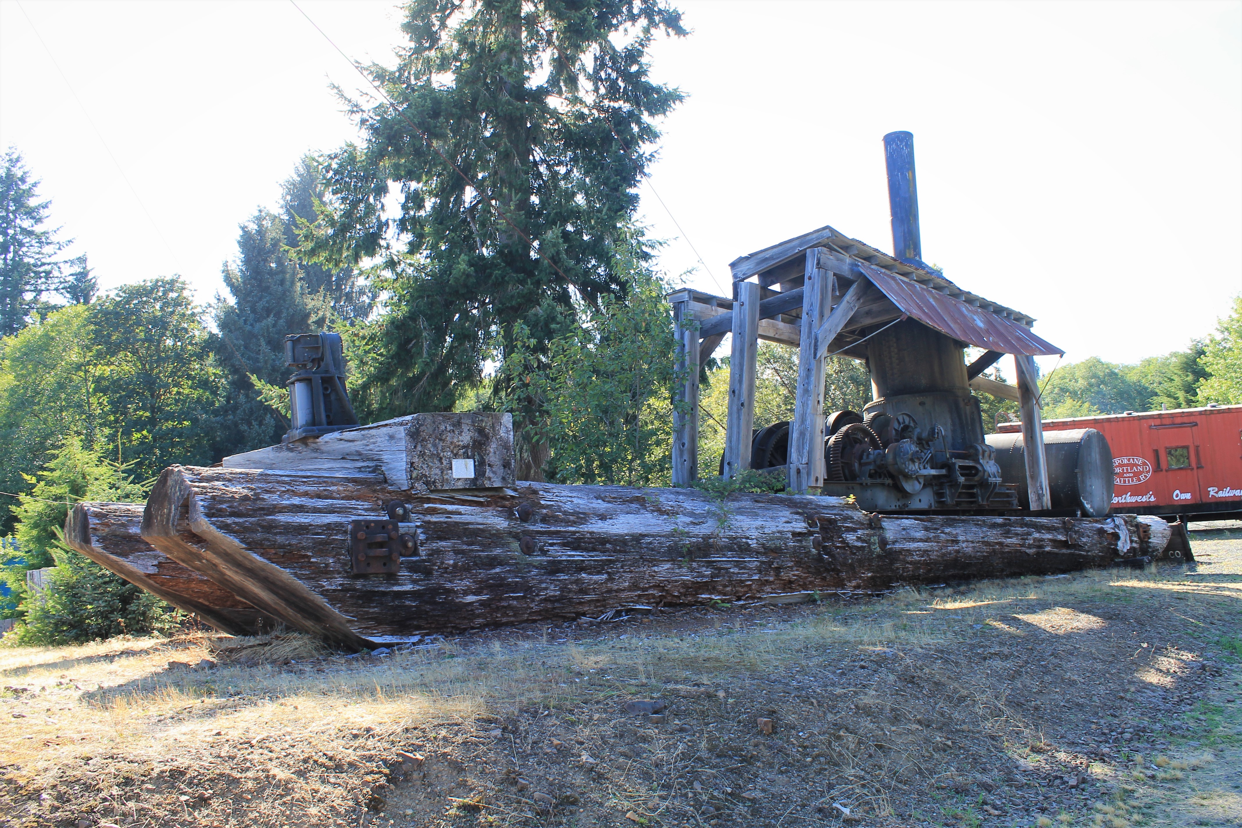 Camp 18 steam donkey on log skids